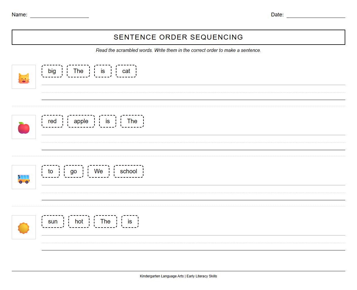 Sentence Order Sequencing in Early Literacy
