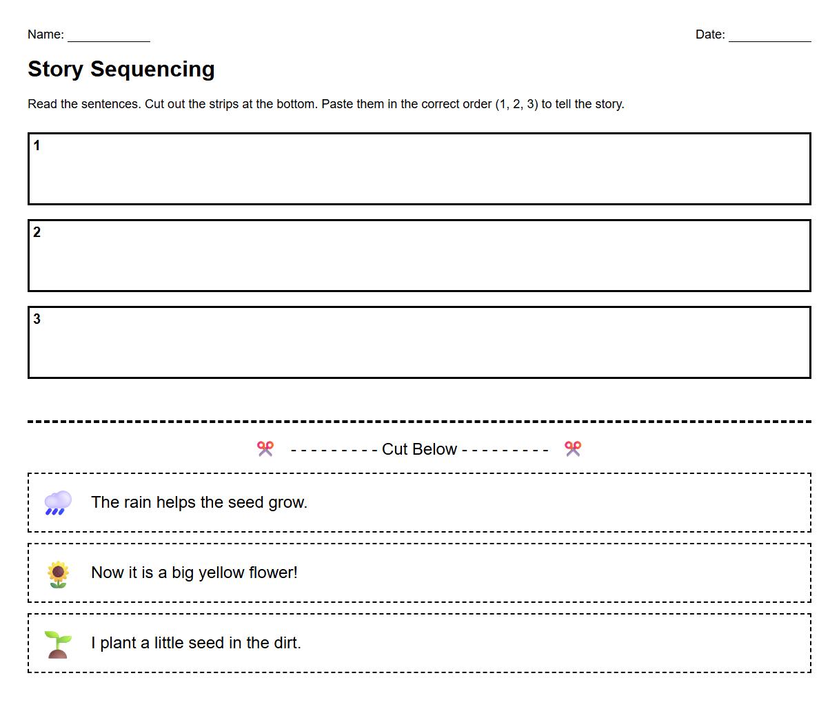 Sequencing sentence strips task