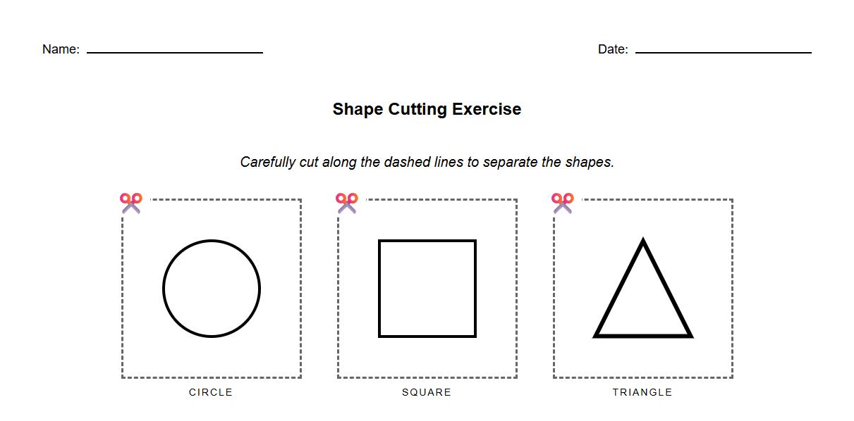 Shape Cutting Exercise Featuring Circles Squares and Triangles
