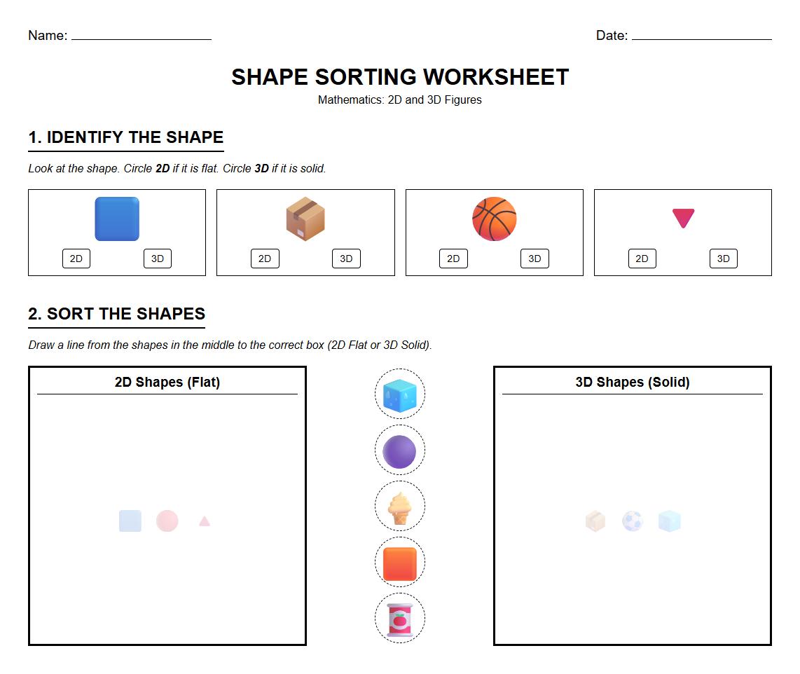 Shape Sorting and Classification with 2D and 3D Figures