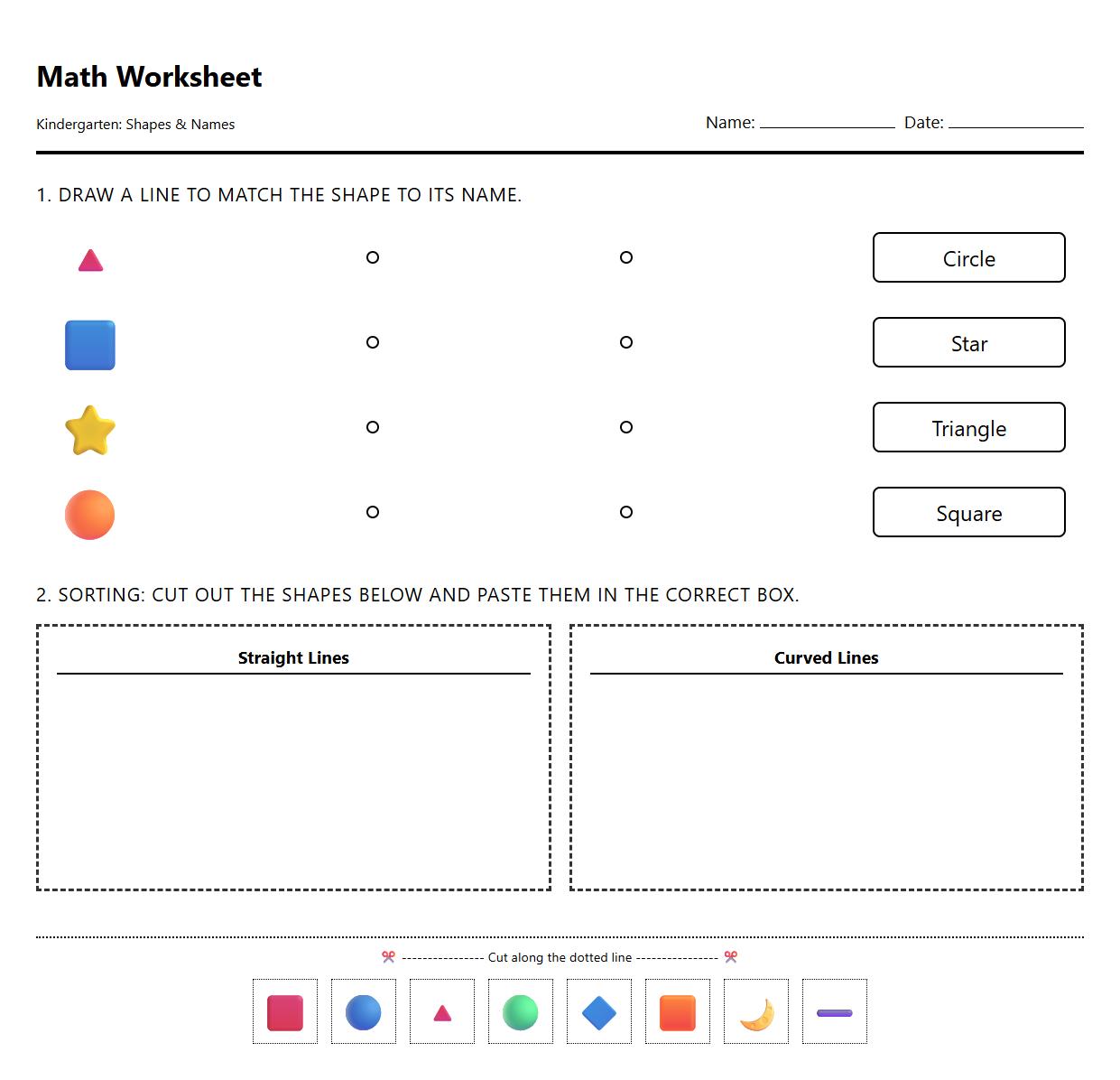 Shape Sorting and Nomenclature Practice Sheet