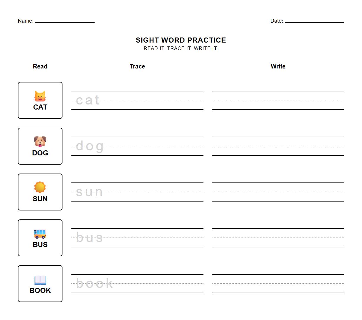 Sight Word Writing Practice using Letter Formation Techniques