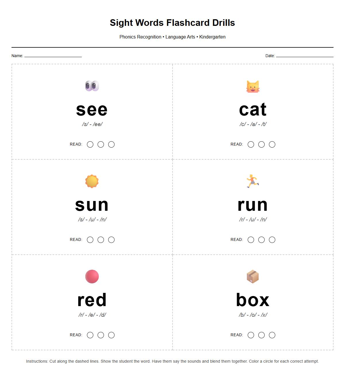 Sight Words Flashcard Drills for Phonics Recognition