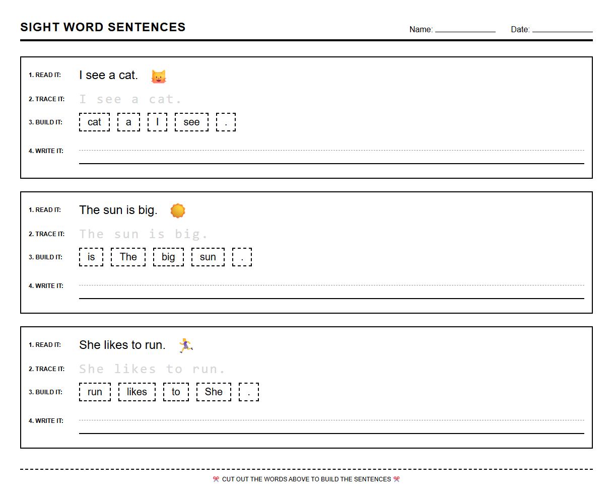 Sight Words Sentence Building Activities