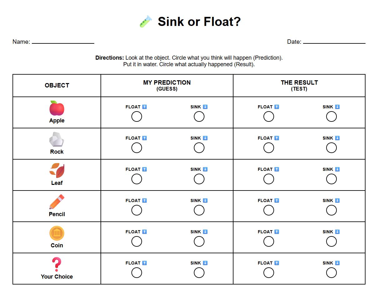 Sink or Float Force Investigation Table
