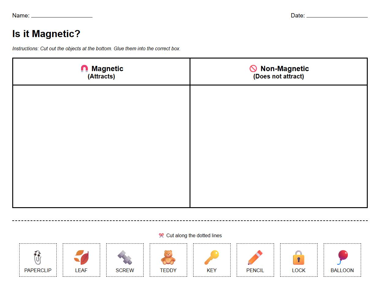 Sorting Table Worksheet for Magnetic Properties
