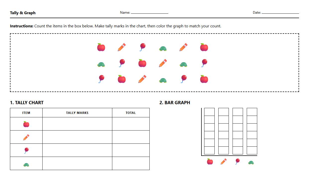Tally Marks Counting and Graphing Activity Sheet