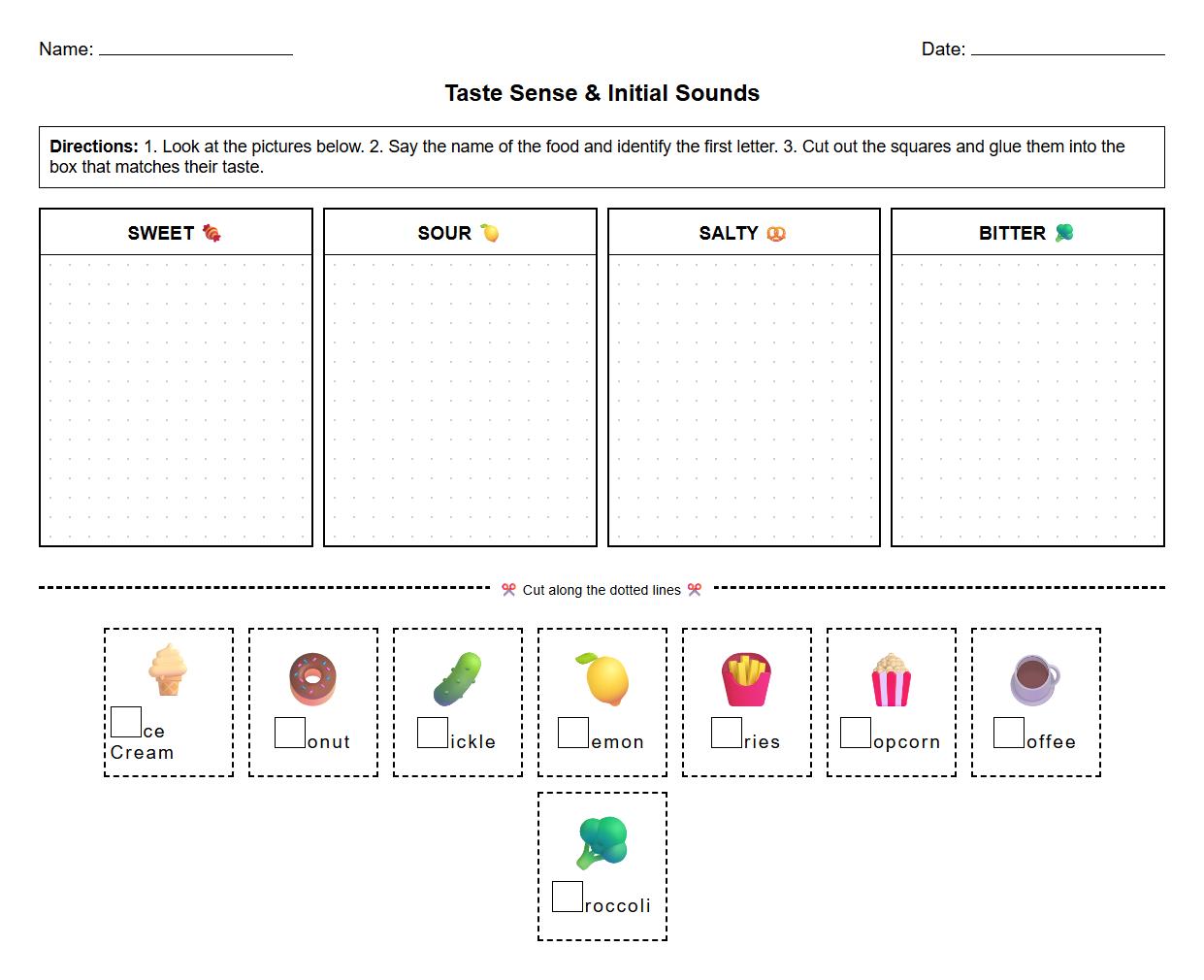 Taste Sense Picture Sorting Initial Consonants