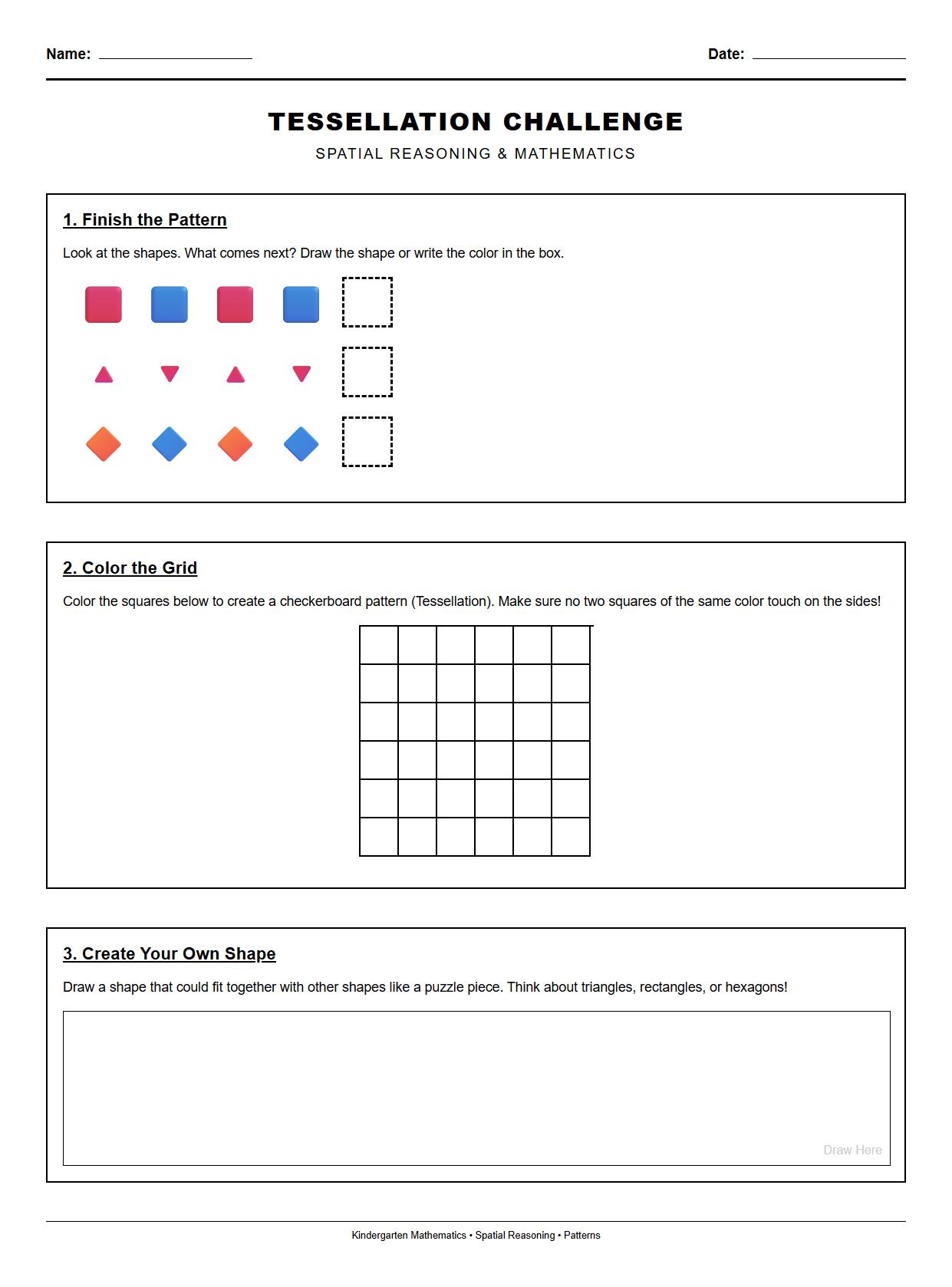 Tessellation Design Challenge for Spatial Reasoning worksheet