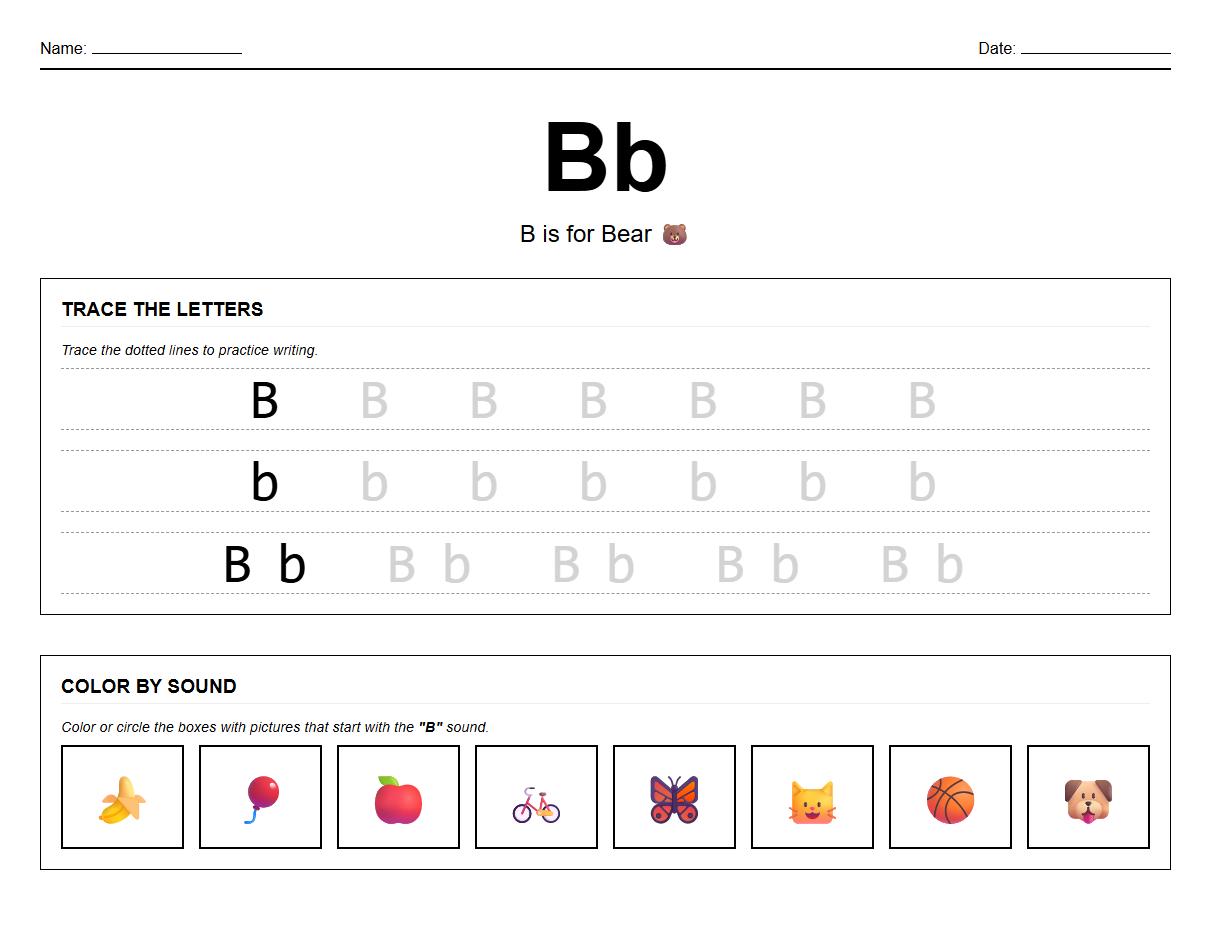 Uppercase and Lowercase Letter Tracing Featuring Color by Sound