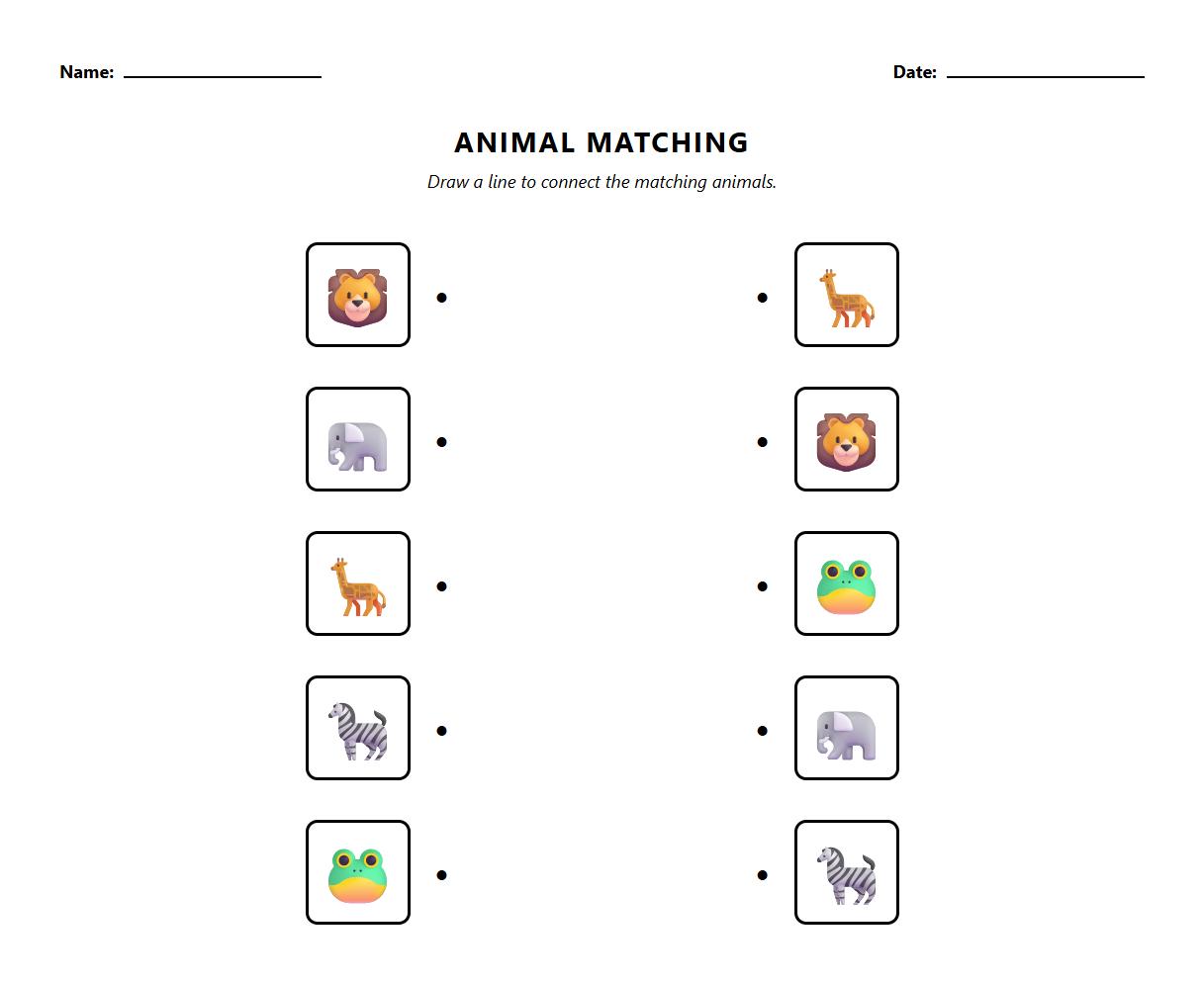 Visual Discrimination Matching Worksheet for Animal Figure Differentiation