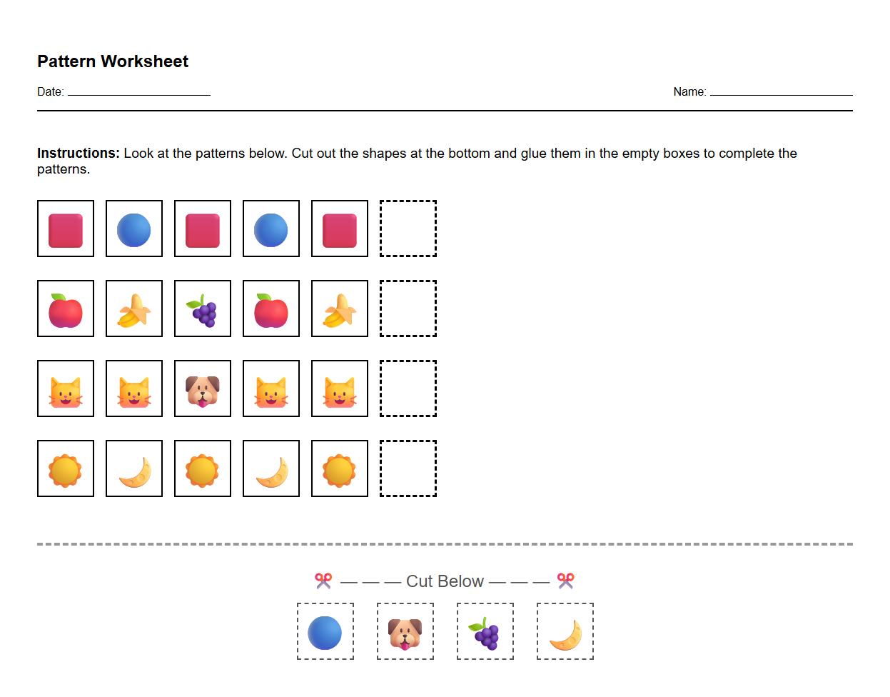 Visual Spatial Pattern Formation Worksheet