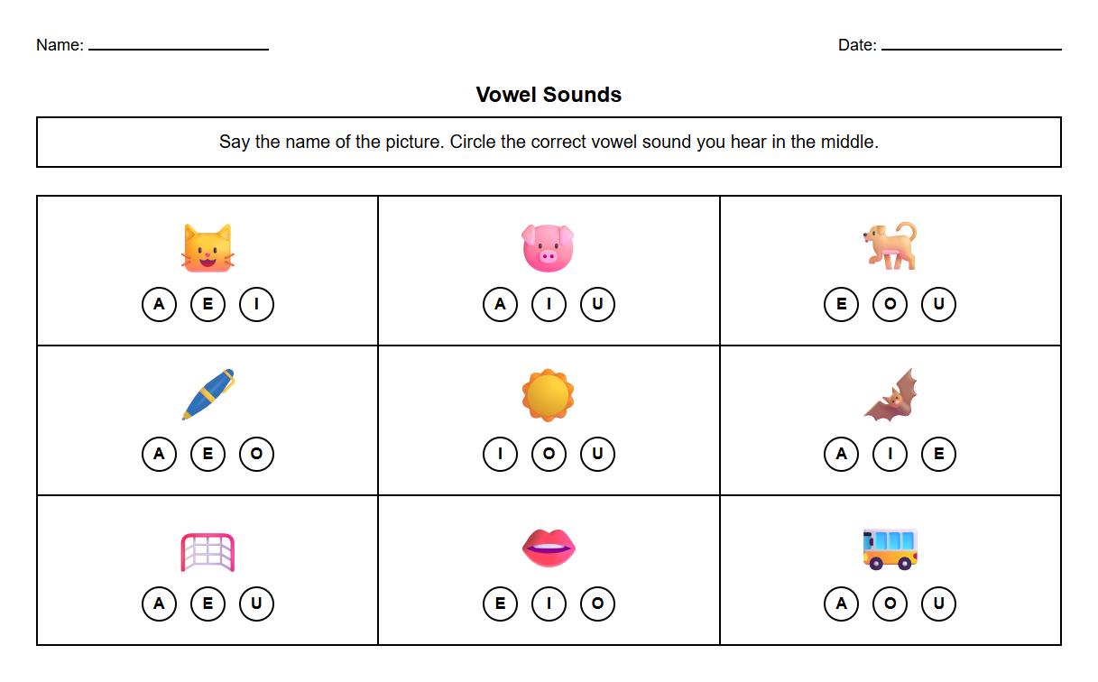 Vowel Sound Discrimination Worksheet