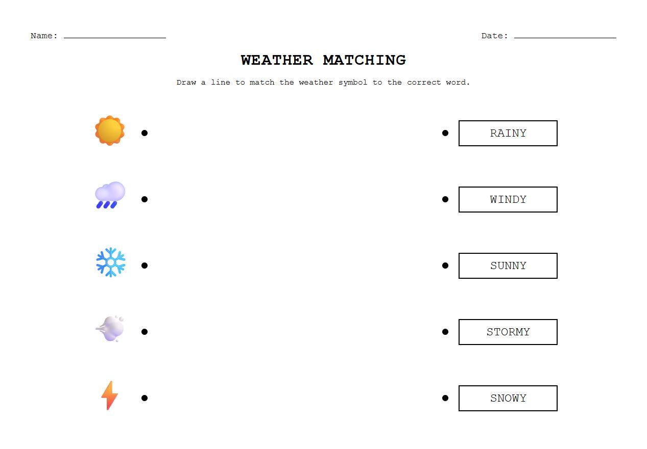 Weather Symbols Matching Literacy Worksheet