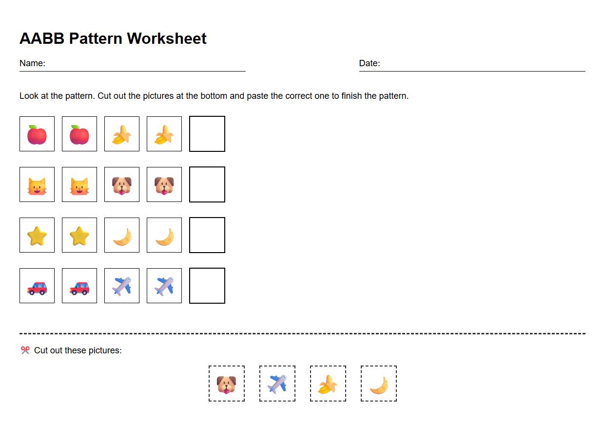 AABB Cut and Paste Pattern Logic Worksheet