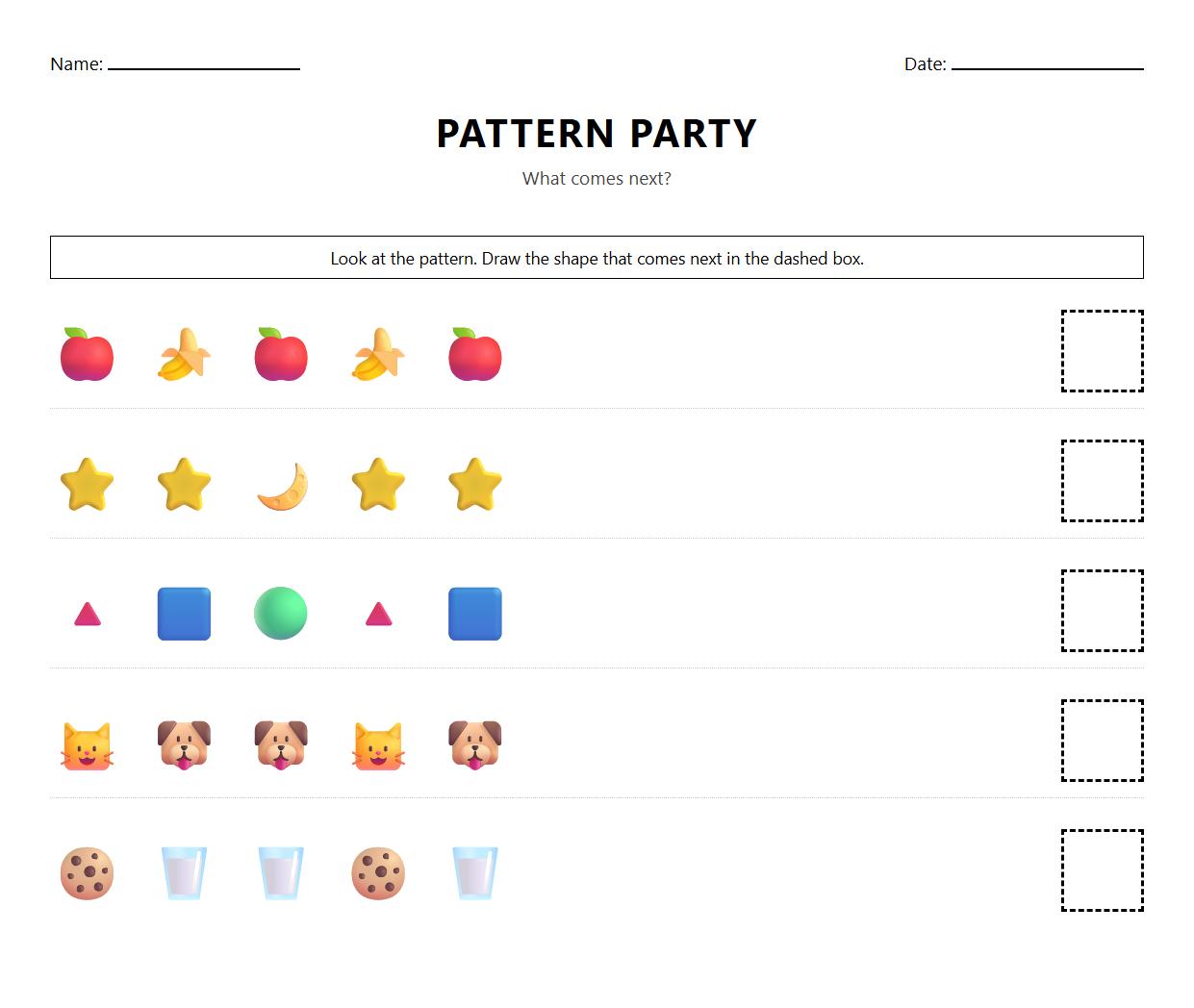 ABC Order Visual Patterning Worksheet for Kindergarten