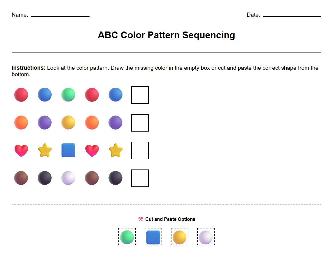 ABC Pattern Sequencing using Colors Worksheet