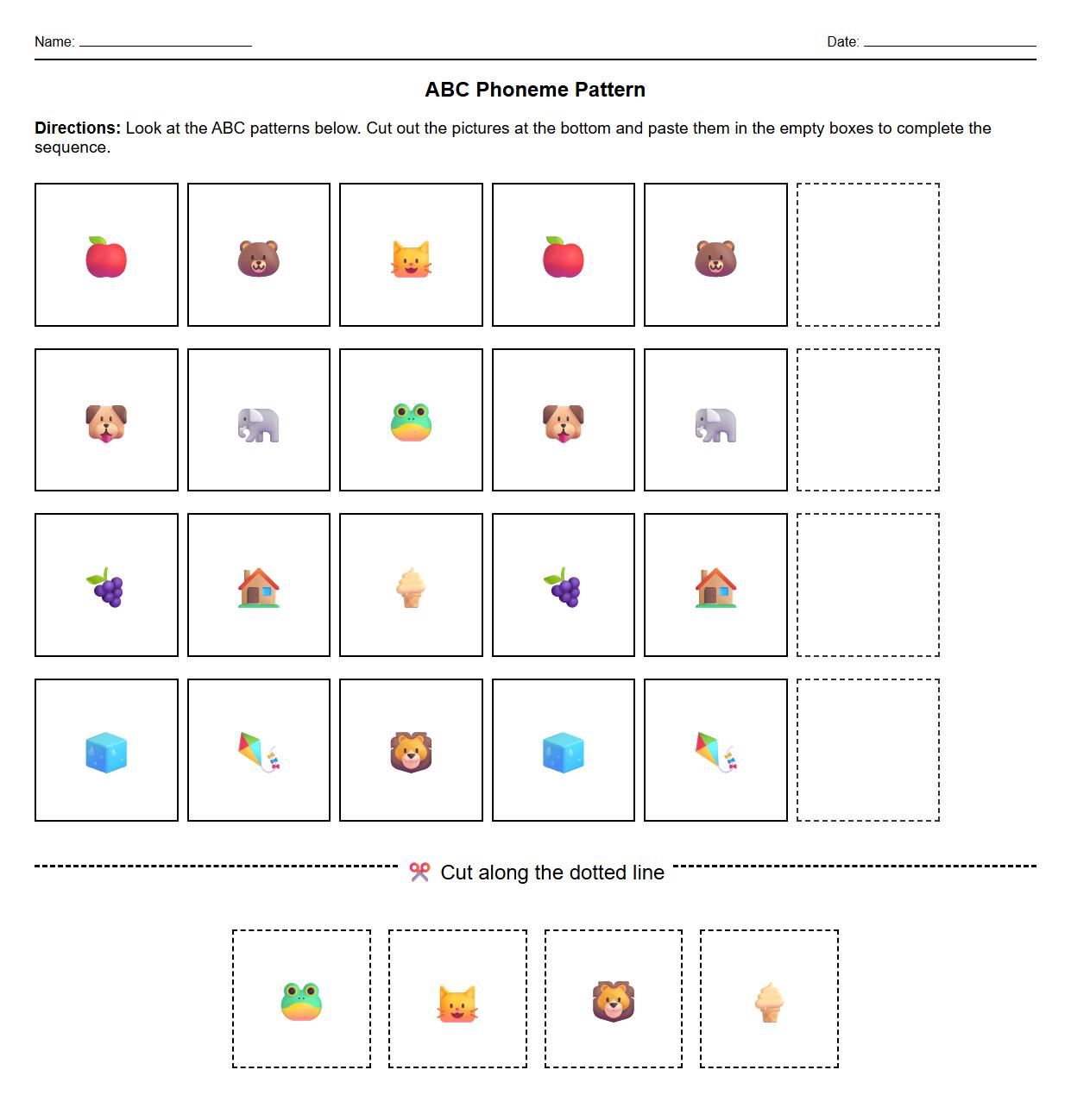 ABC Phoneme Pattern Cut and Paste Activity