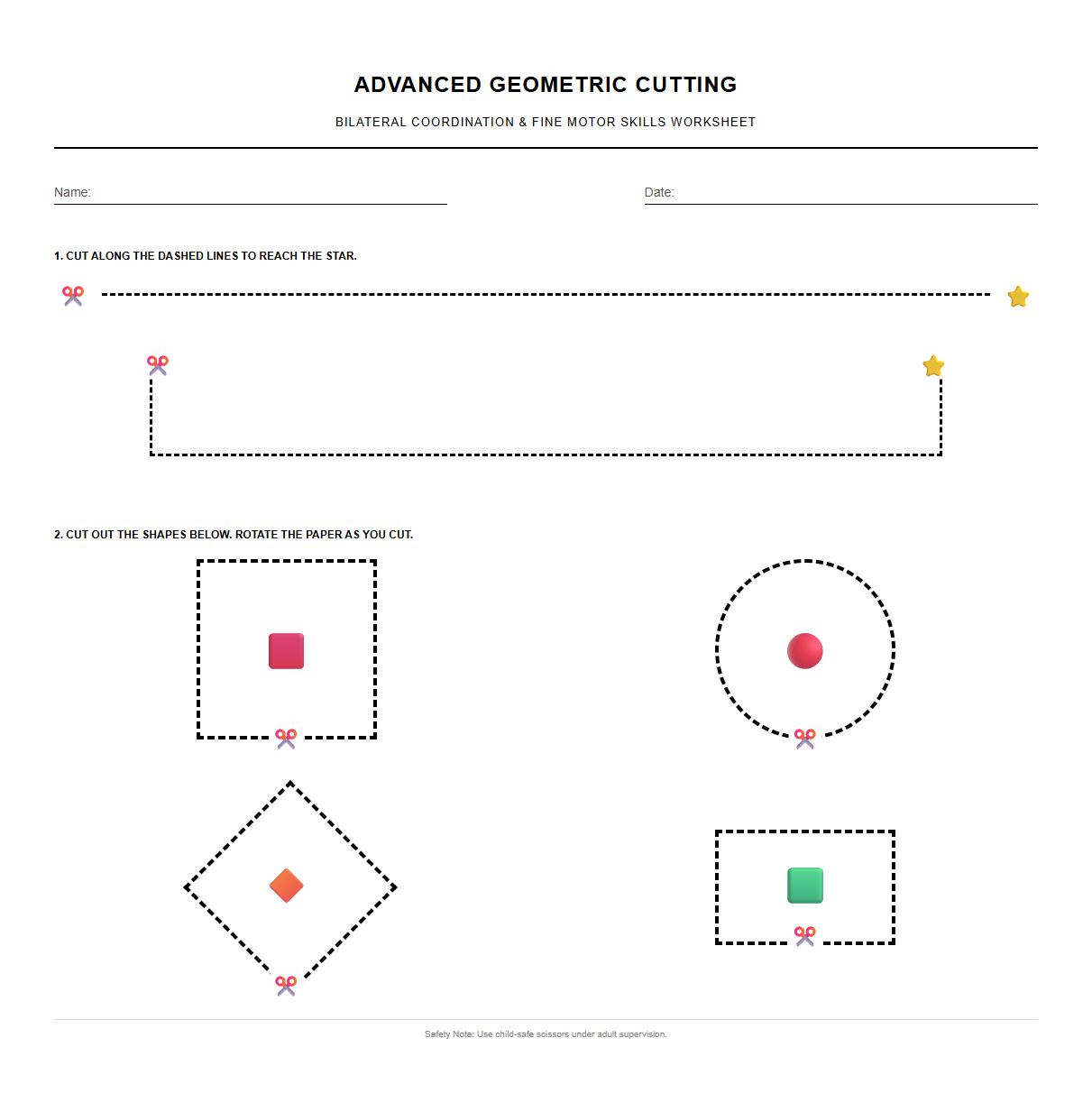 Advanced Geometric Cutting Bilateral Coordination Worksheet