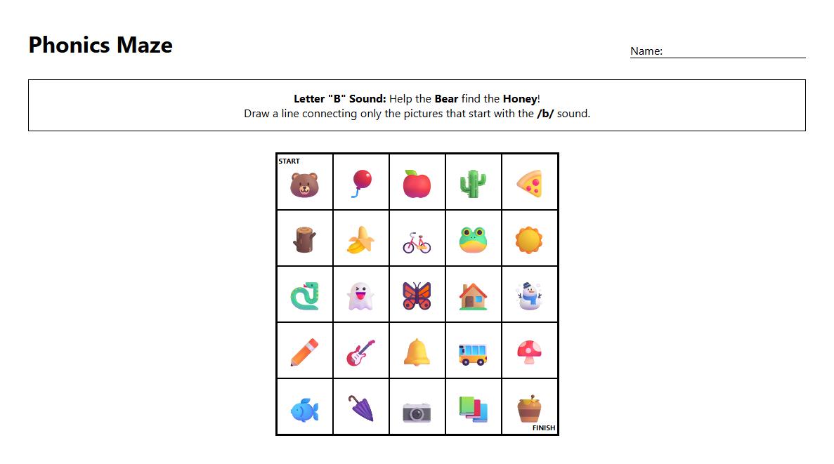 Beginning Sounds Phonics Maze Puzzle