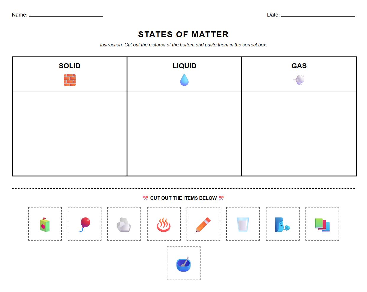 Classifying Objects by States of Matter Visual Task