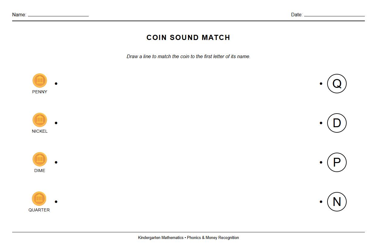 Coin Sound Phonics Match Activity Sheet