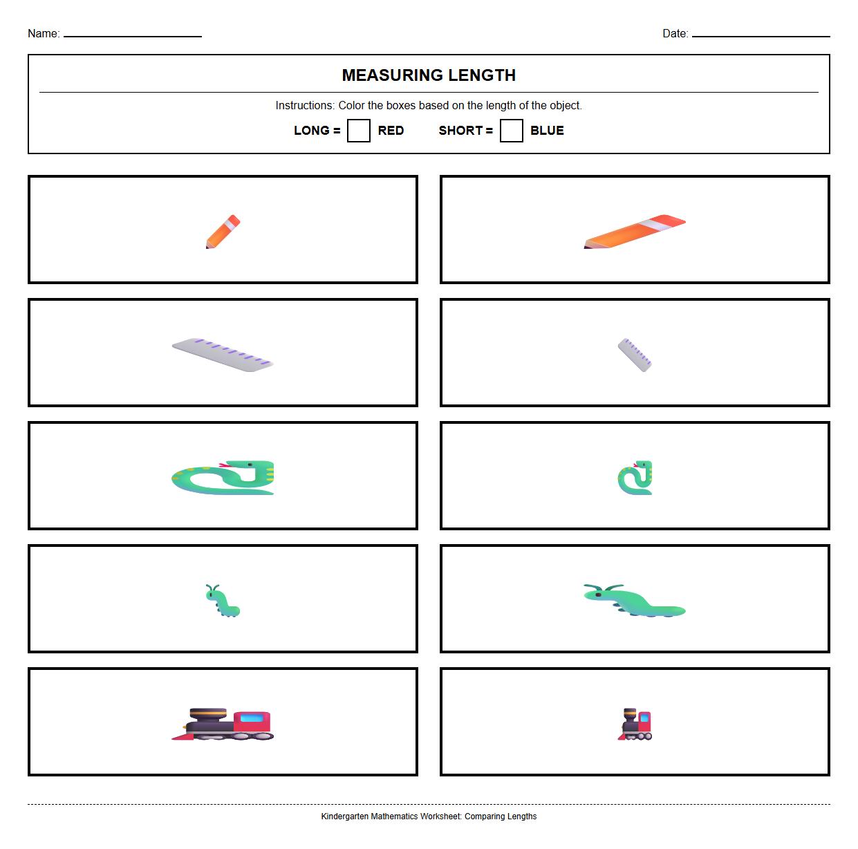 Color Coding Sheet for Identifying Length Differences