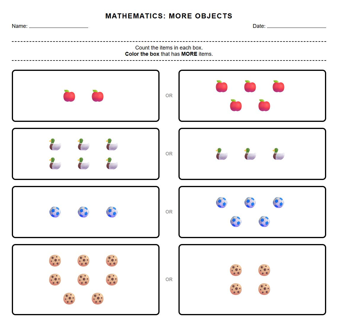 Color the Group With More Objects Worksheet