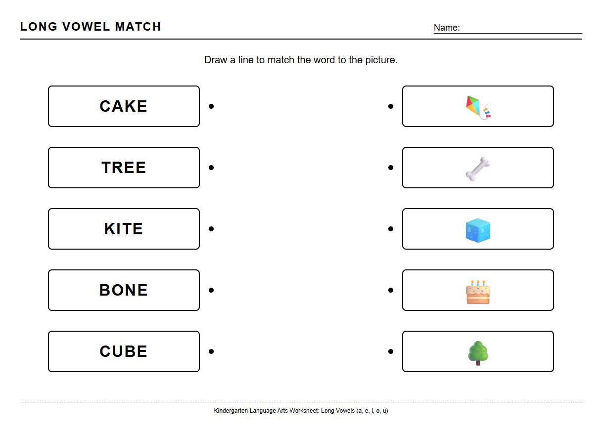 Color and match long vowel words with pictures