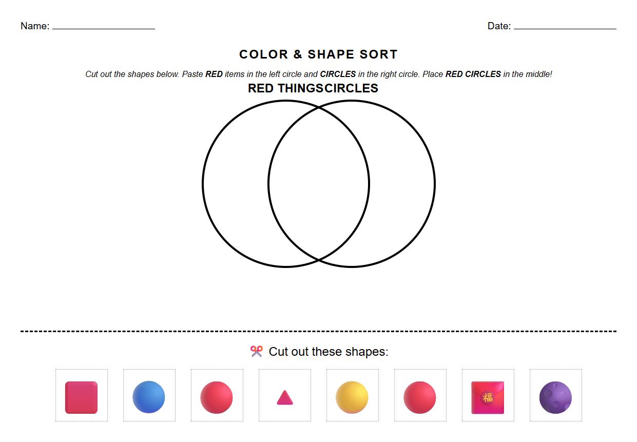 Color and Shape Venn Diagram Worksheet