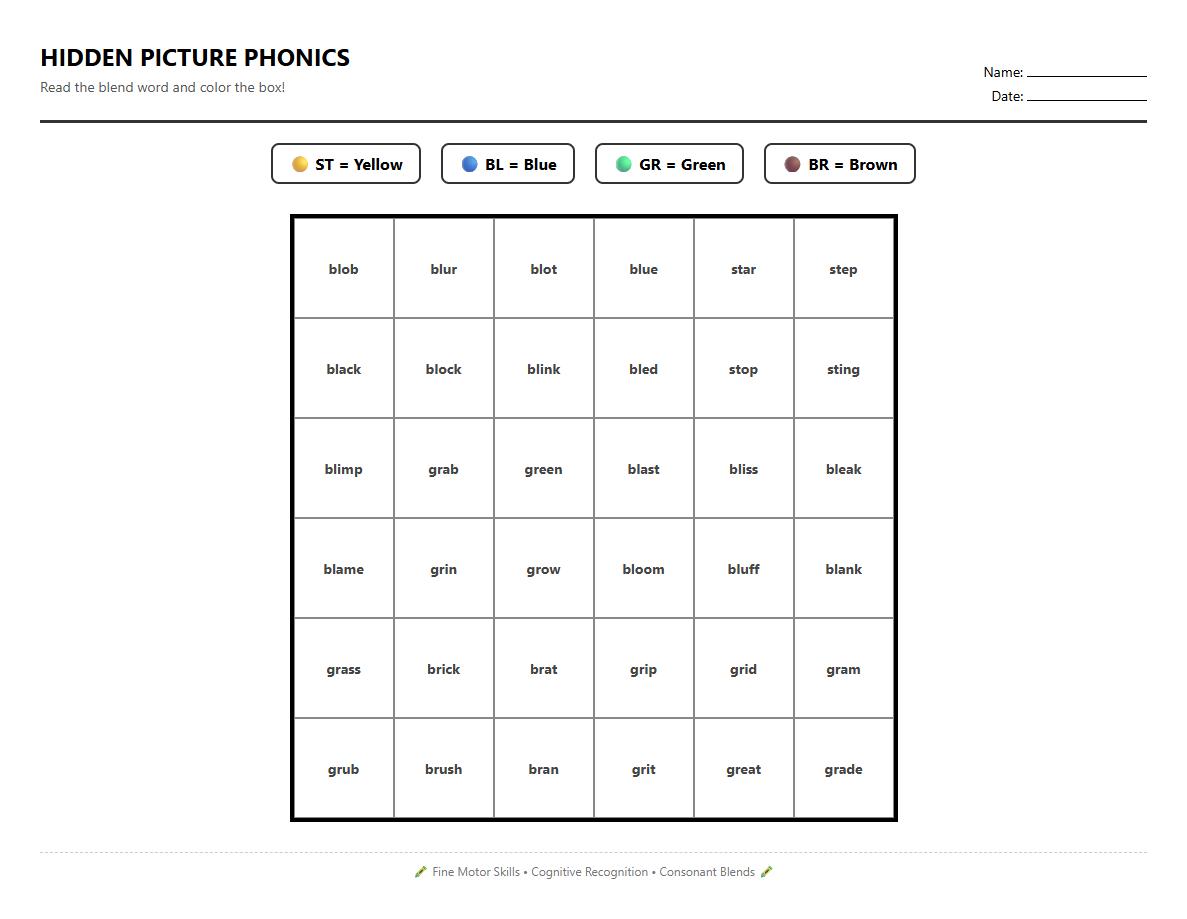 Consonant Blends Color by Number Phonics Sheet