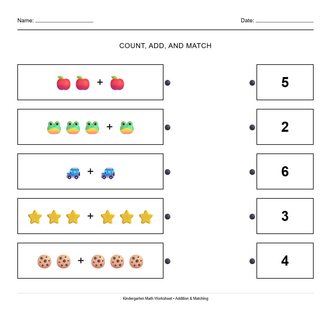Count and Add Objects Matching Game Worksheet