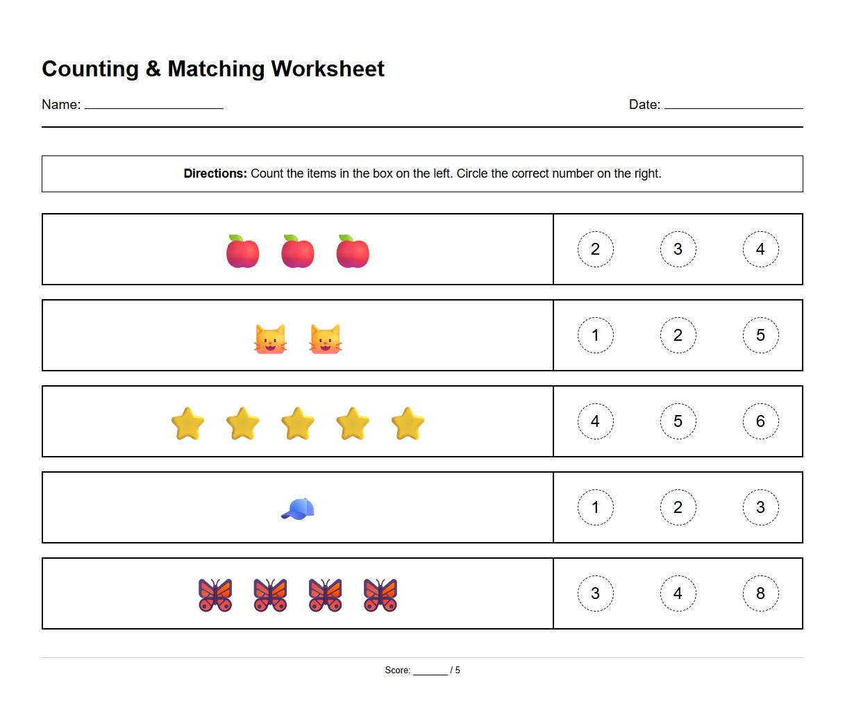 Counting Object Groups to Numeral Worksheet