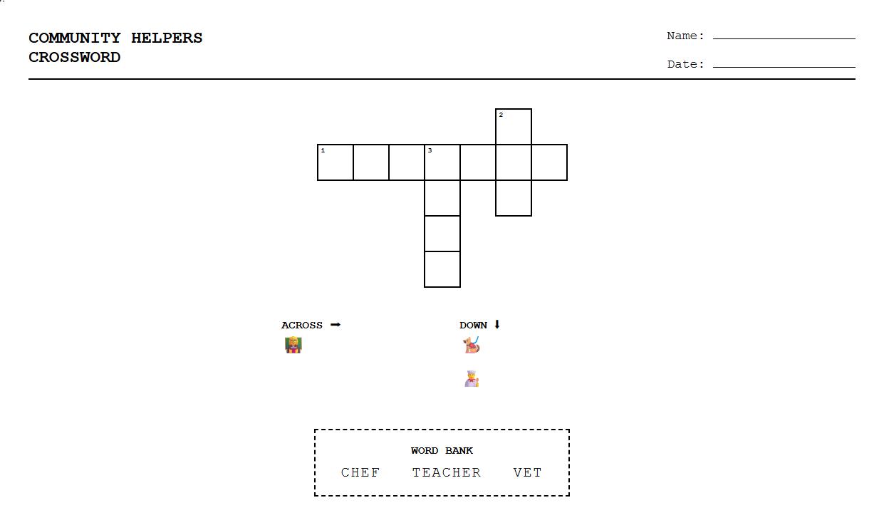 Crossword Puzzle Using Community Helpers for Spelling Reinforcement