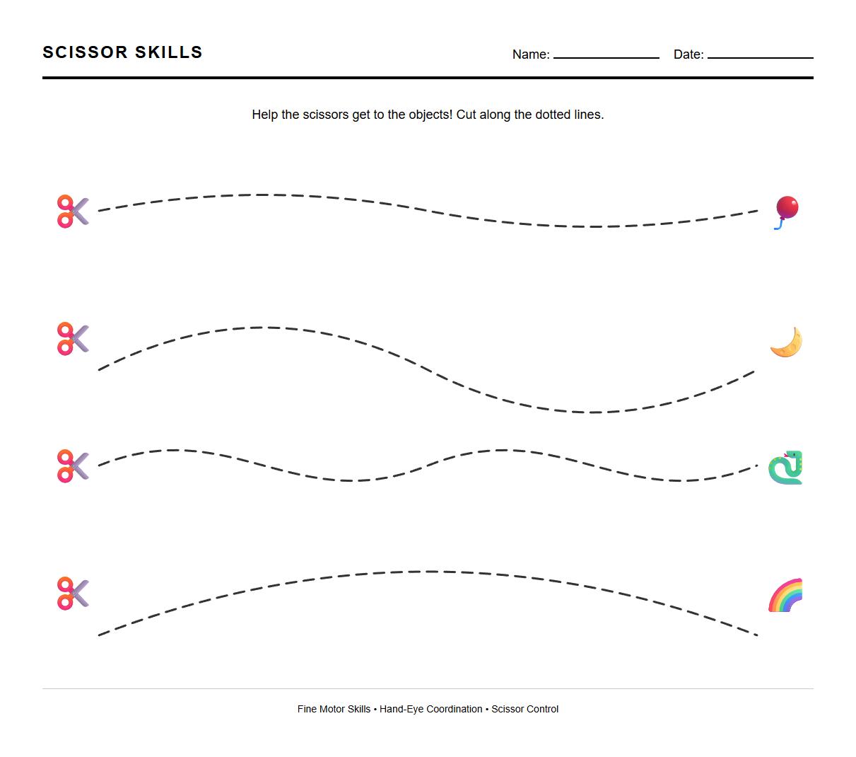 Curved Shape Scissor Control Worksheet