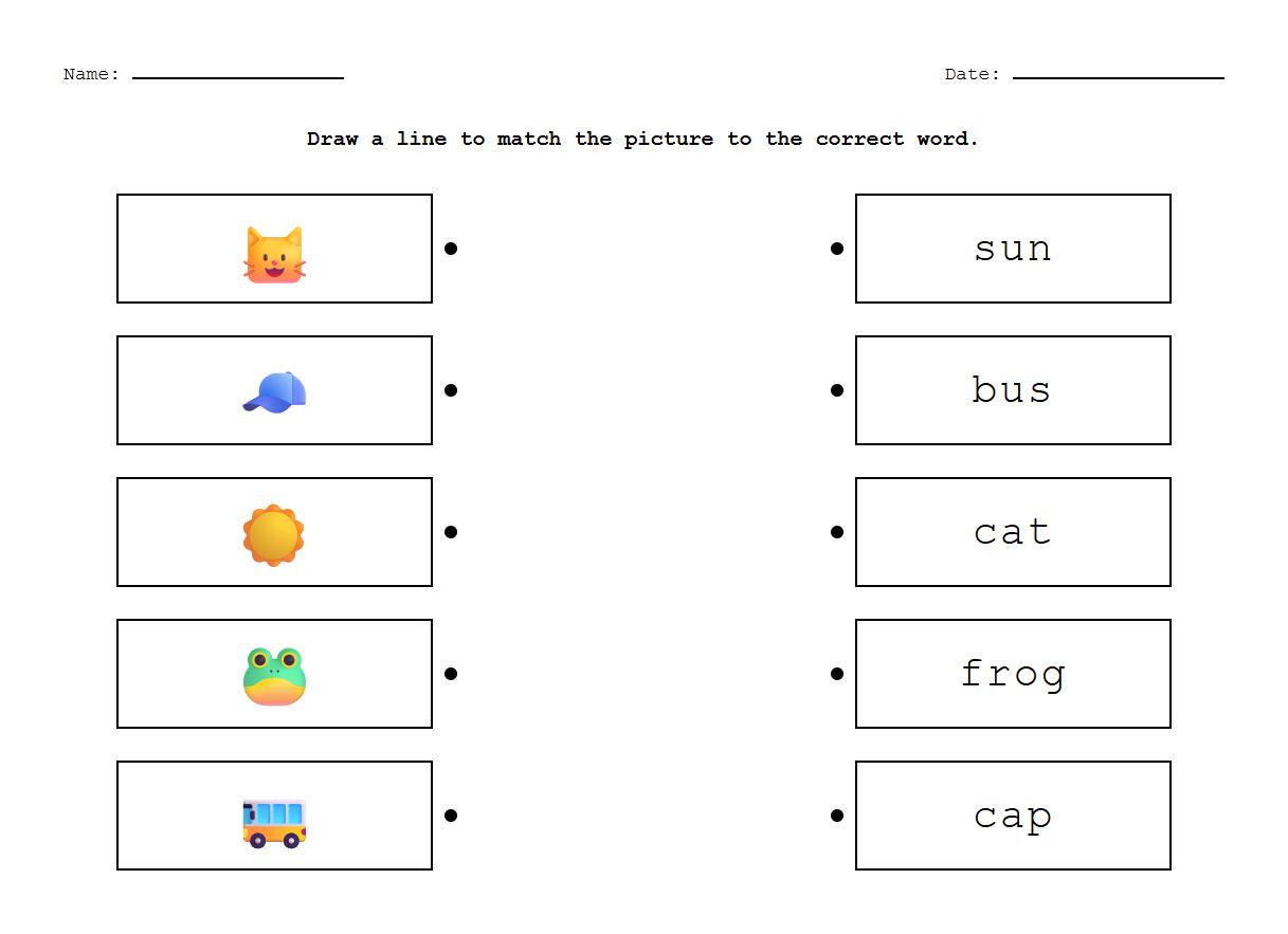 CVC Word Family Column Matching Grid
