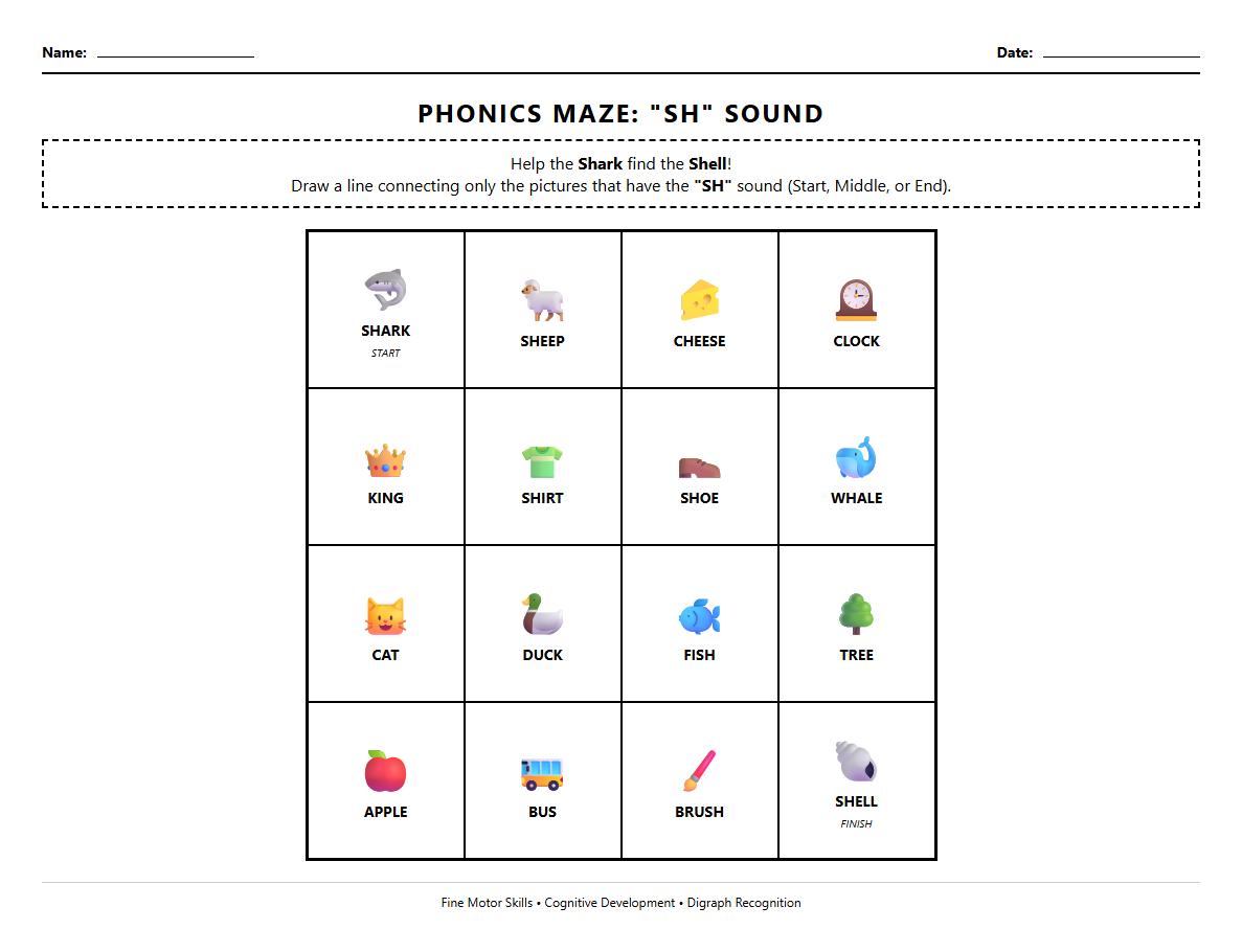 Digraphs Phonics Maze Path