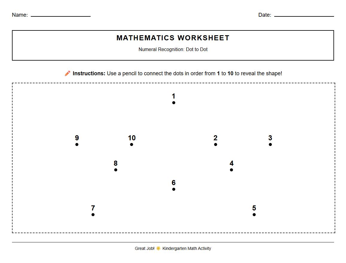 Dot to Dot Numeral Recognition Exercise