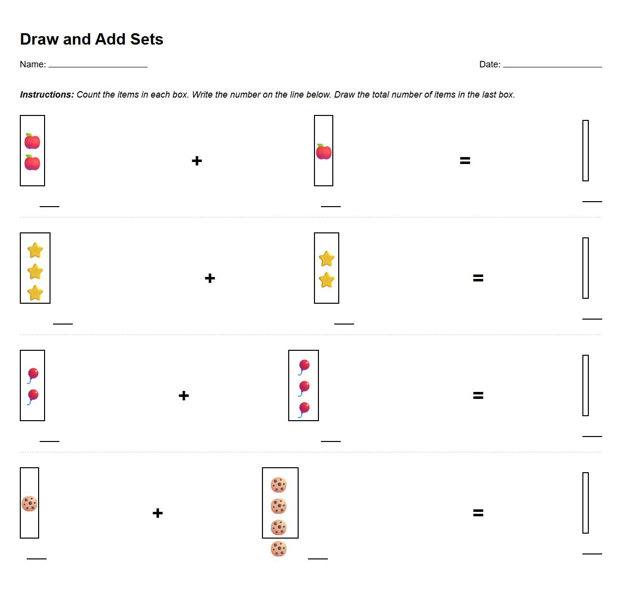 Draw and Add Sets Visual Representation Worksheet