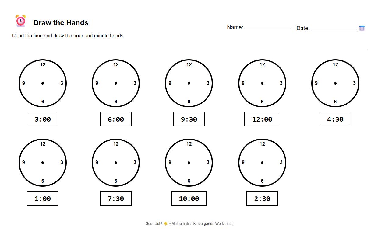 Draw Hands on Clock STEM Worksheet