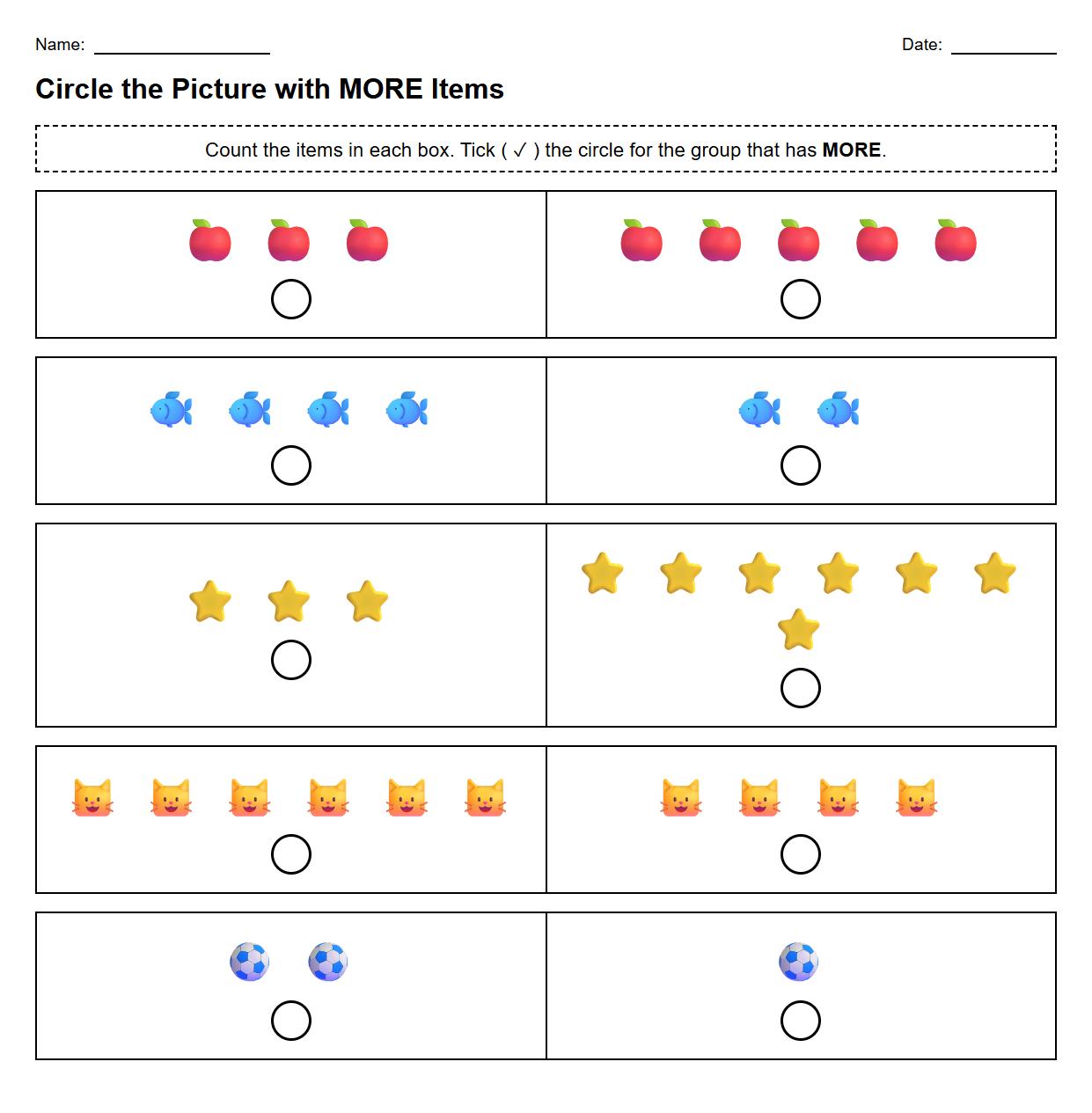 Early Learner Phonics Worksheet Tick the Picture with More Items