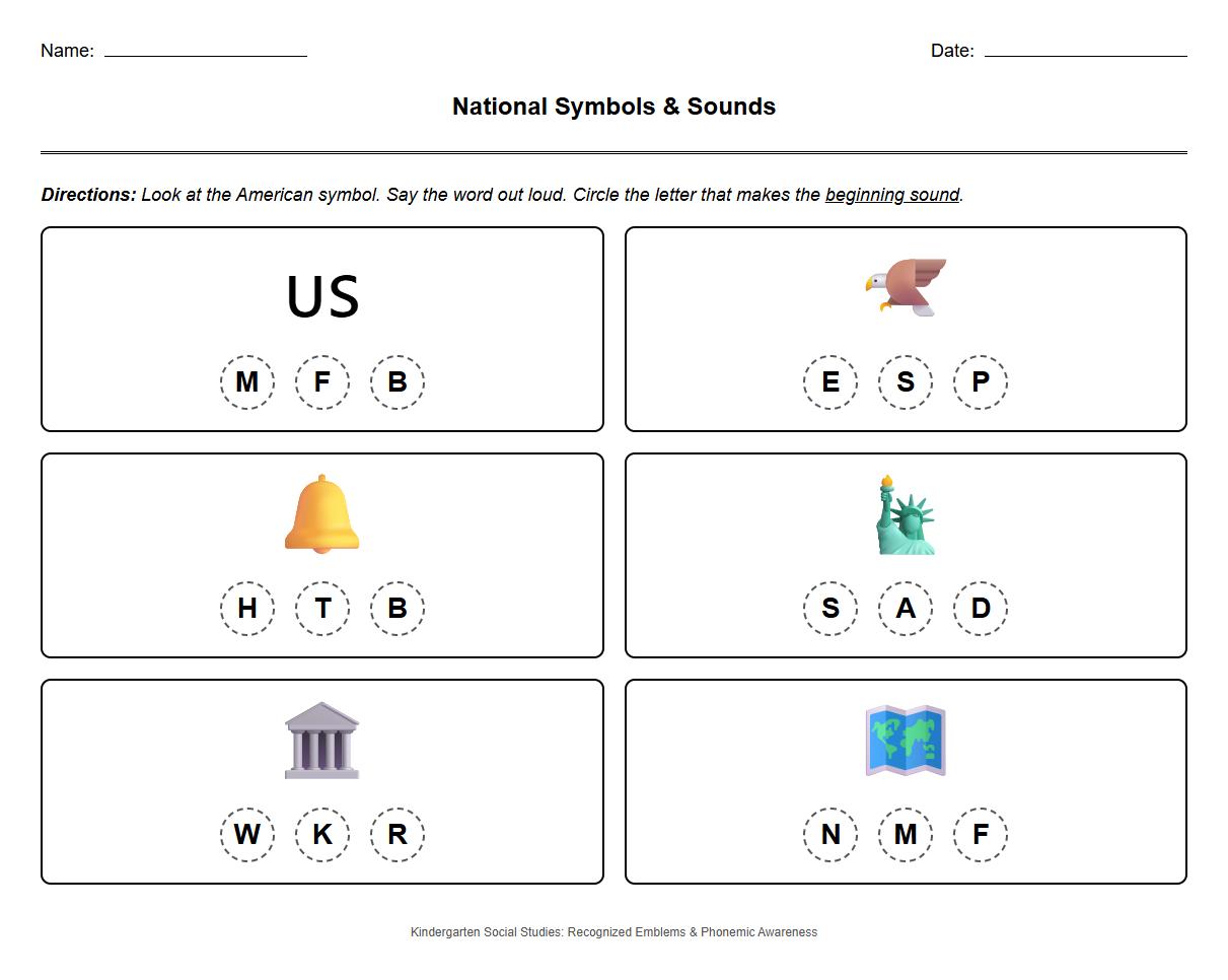Emblems and Phoneme Identification Worksheet