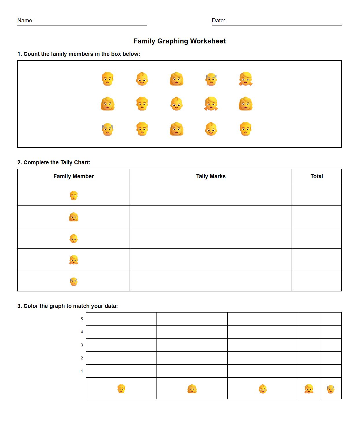 Family Members Graphing and Tally Data Worksheet