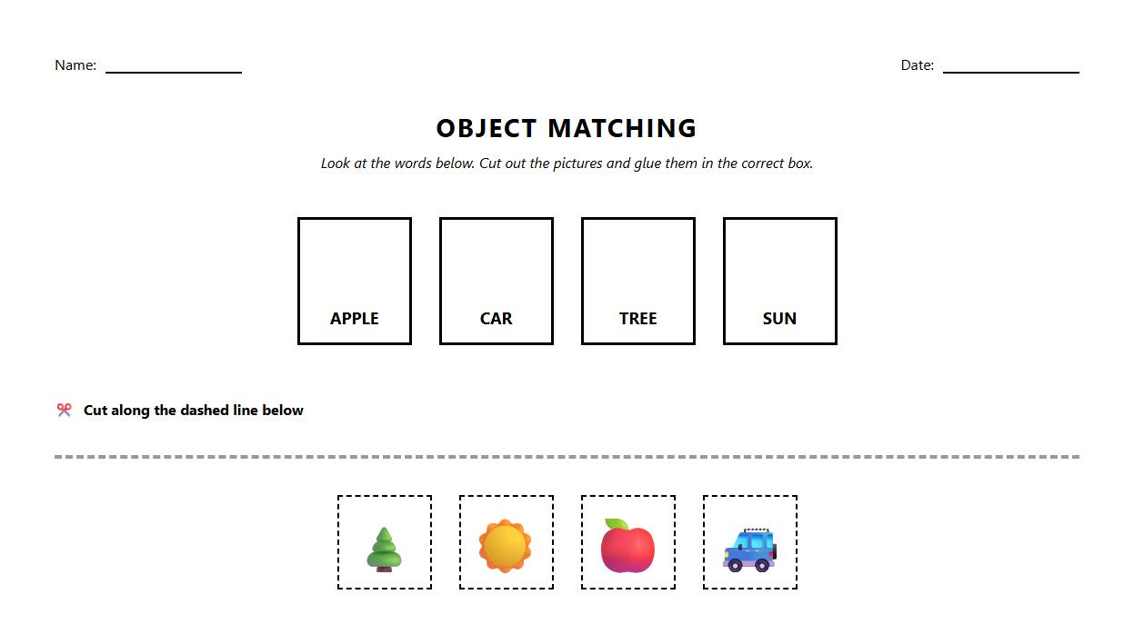 Fine Motor Skills Color Piece Assembly Worksheet