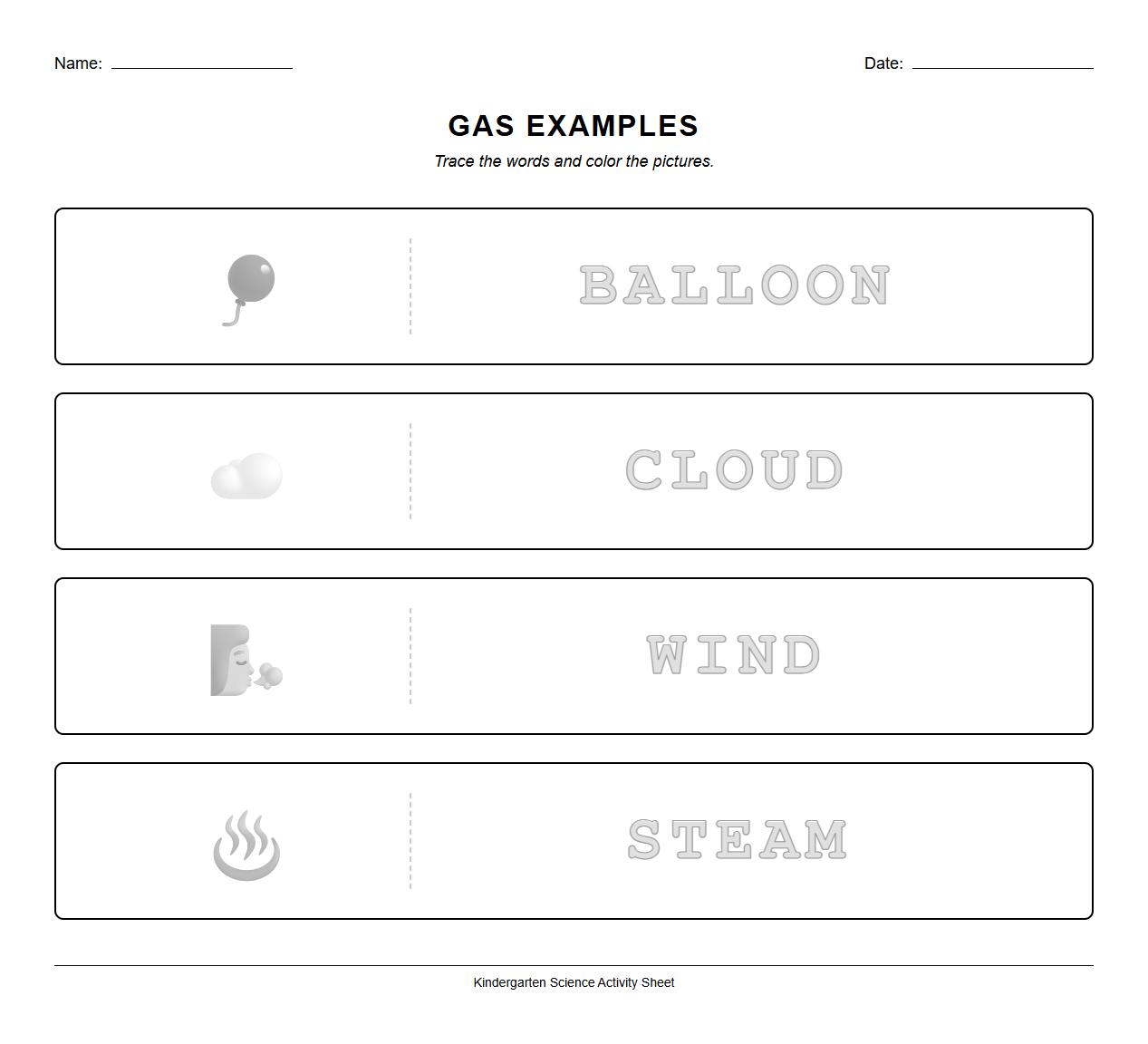 Gas Examples Trace and Color Activity Sheet