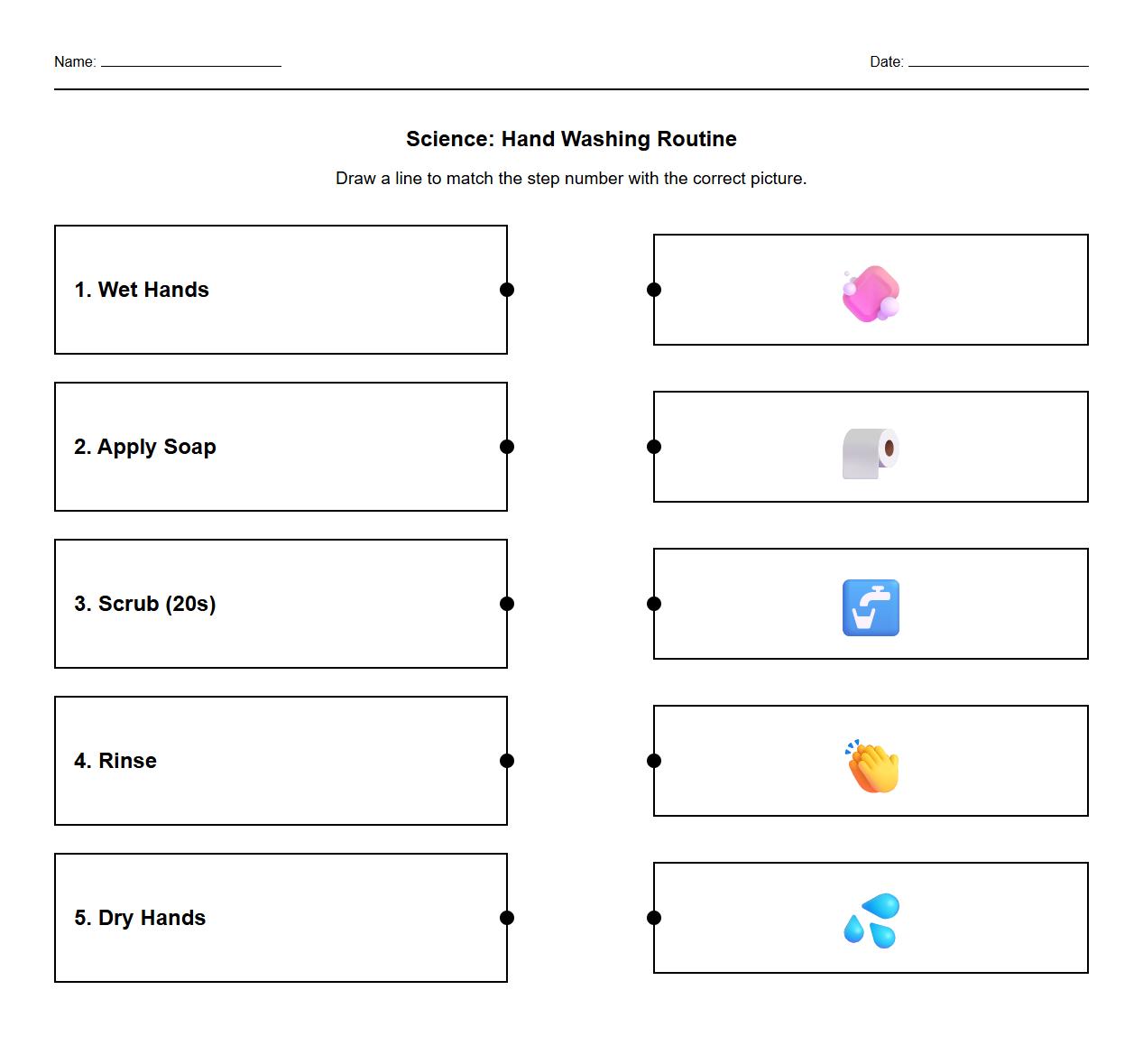 Hand Washing Routine Picture Matching Activity Sheet