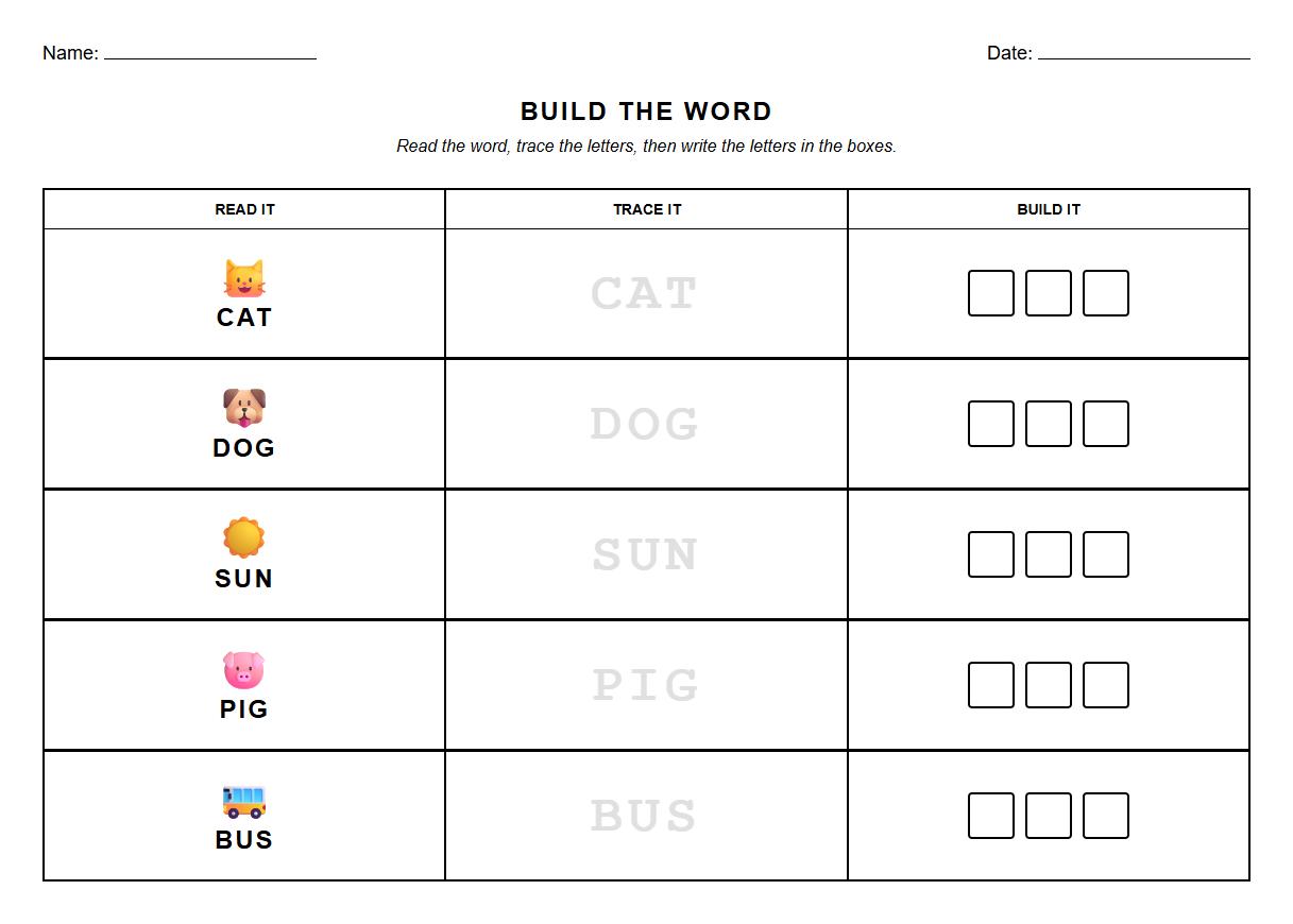 High-Frequency Words Build the Word Phonics Worksheet