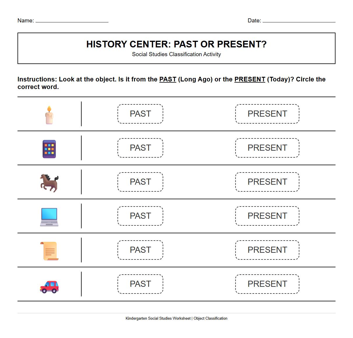 History Center Object Classification Activity
