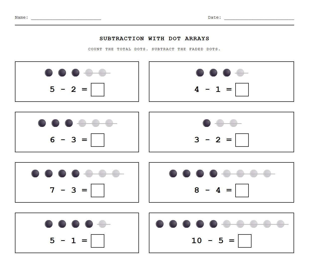 Kindergarten Subtraction Equations with Dot Arrays