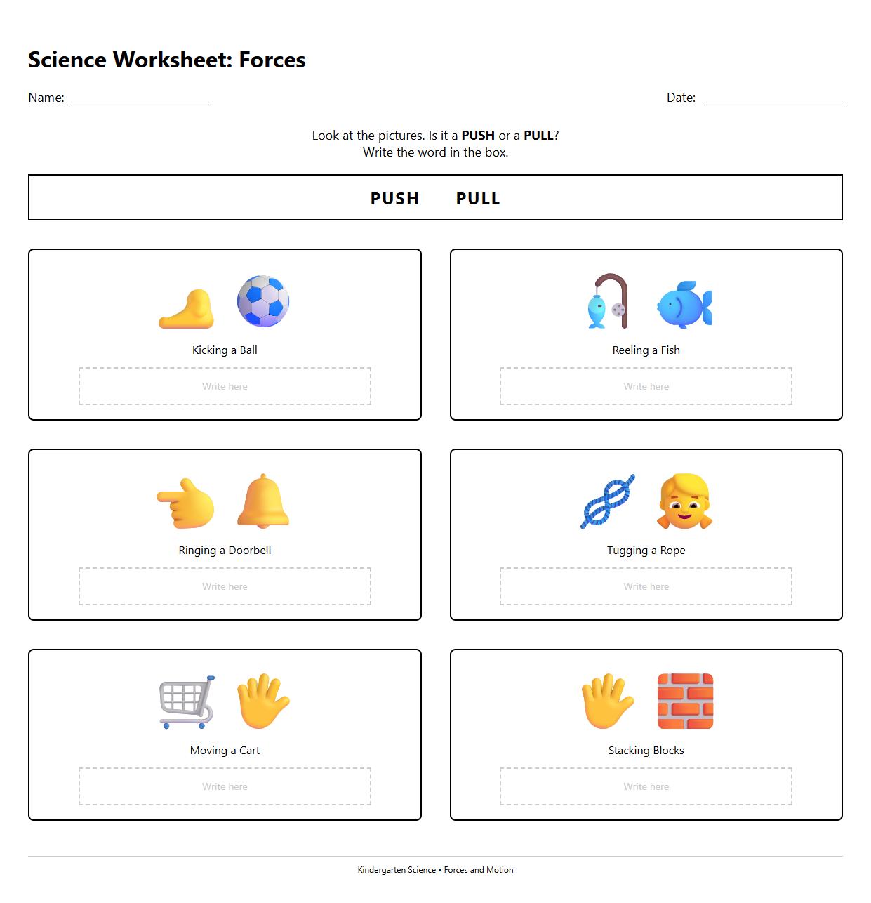 Label the Forces Diagram Worksheet for Kindergarten Students